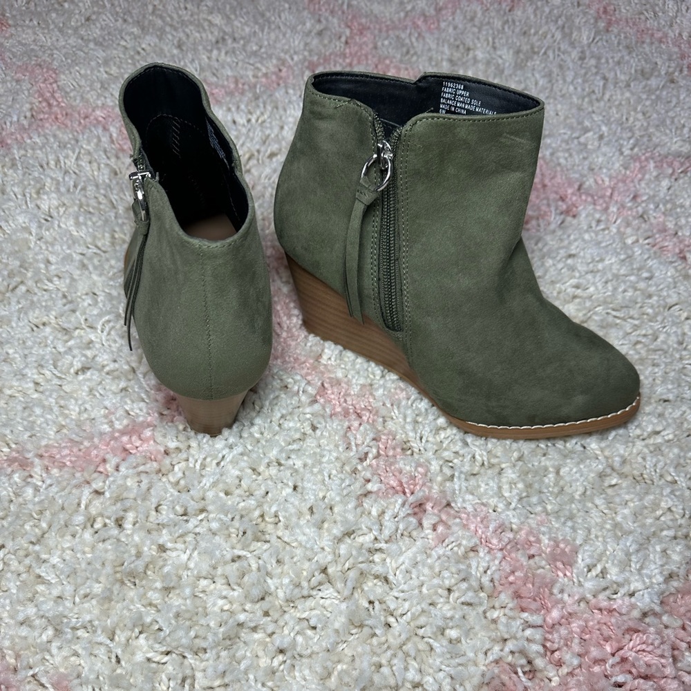 Torrid olive Faux Suede Wedge Bootie size 6w